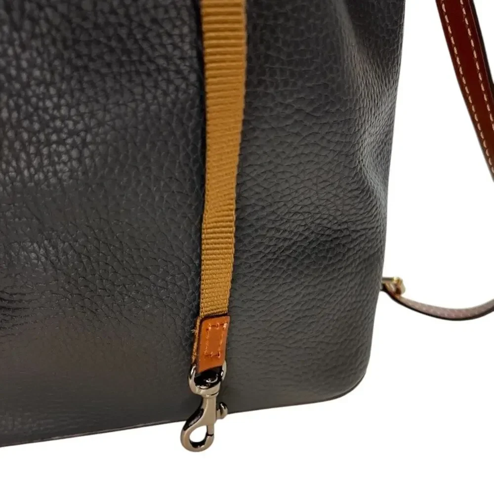 Dooney & Bourke Drawstring Bucket Bag Navy Pebble Leather Tassel Closure - Picture 10 of 16